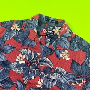 Chaps Ralph Lauren Mens M‎ Red Blue Floral Cotton Hawaiian Camp Button Up Shirt